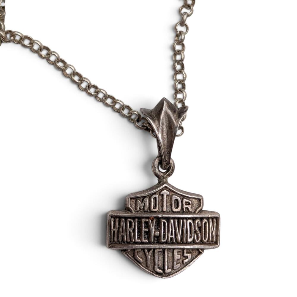 Harley Davidson 925 Sterling Silver Bar & Shield Logo Pendant Necklace 20"